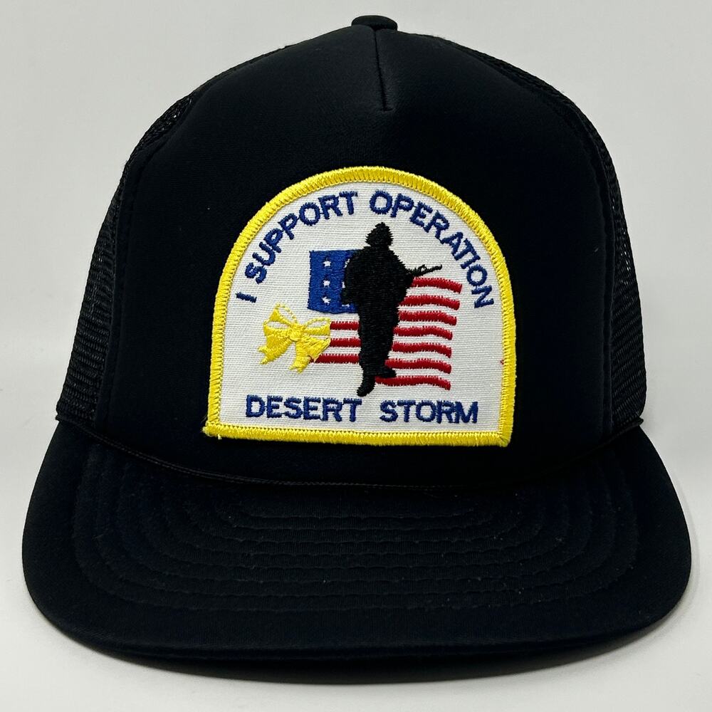 Vintage Operation Desert Storm Trucker Hat Baseball Cap Gulf War Snapback Black